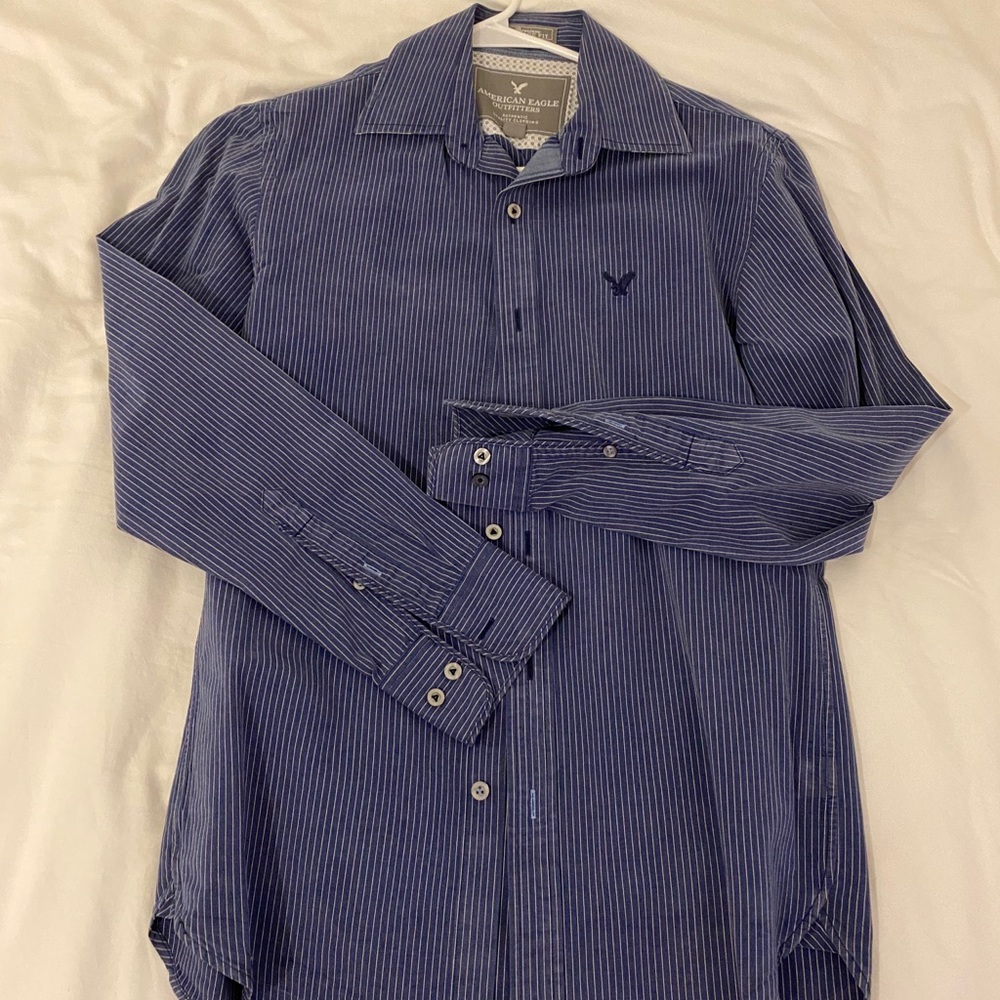 American eagle blue button up shirt